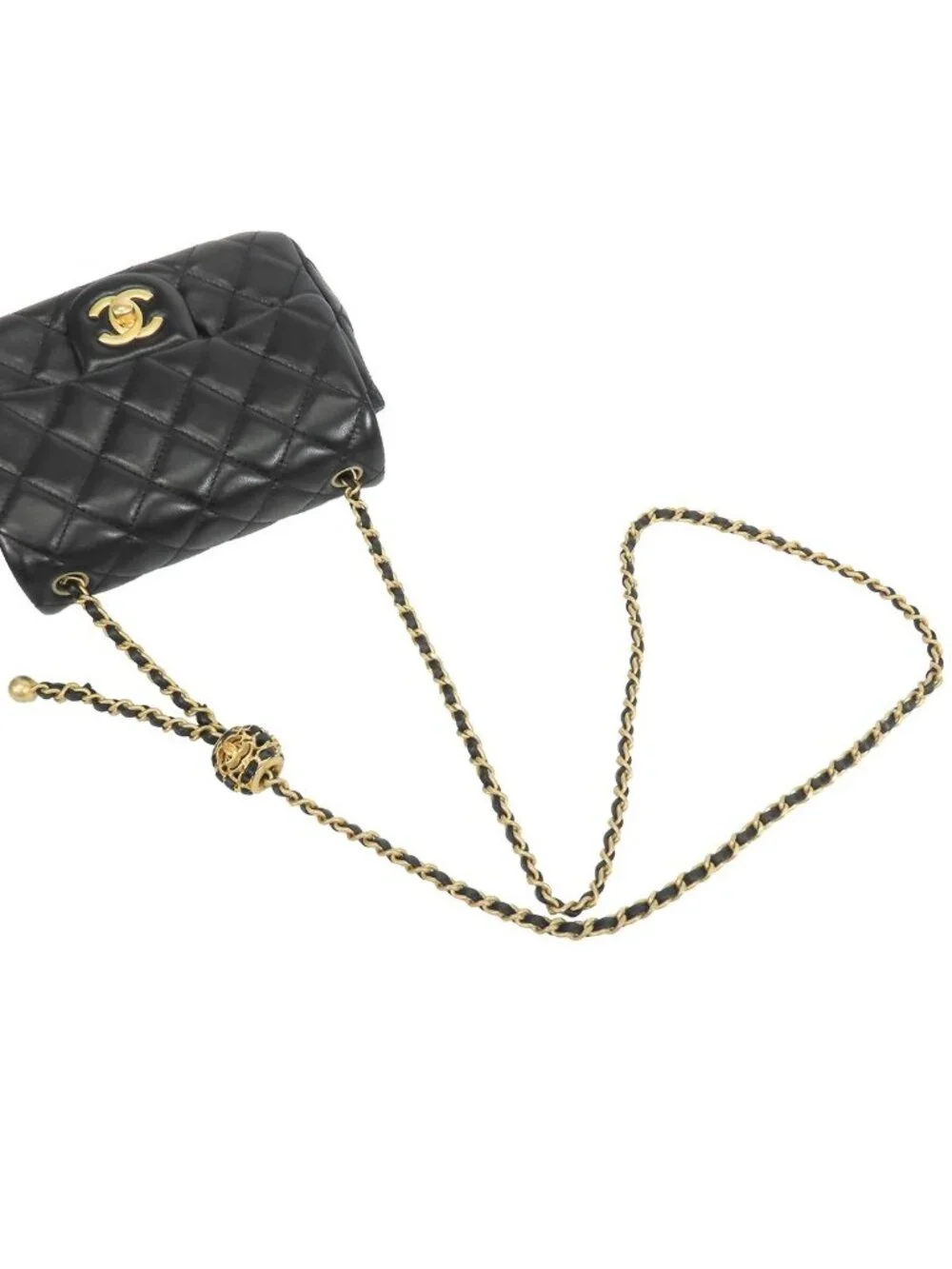 Chanel Chain Black Gold Lambskin Quilted Mini Single Flap Coco Ball Shoulder Bag